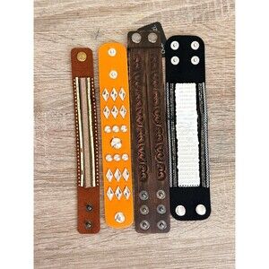 Paparazzi Urban Cuff Bracelet Lot 4 Faux Leather Snap Orange Brown Black Sequin